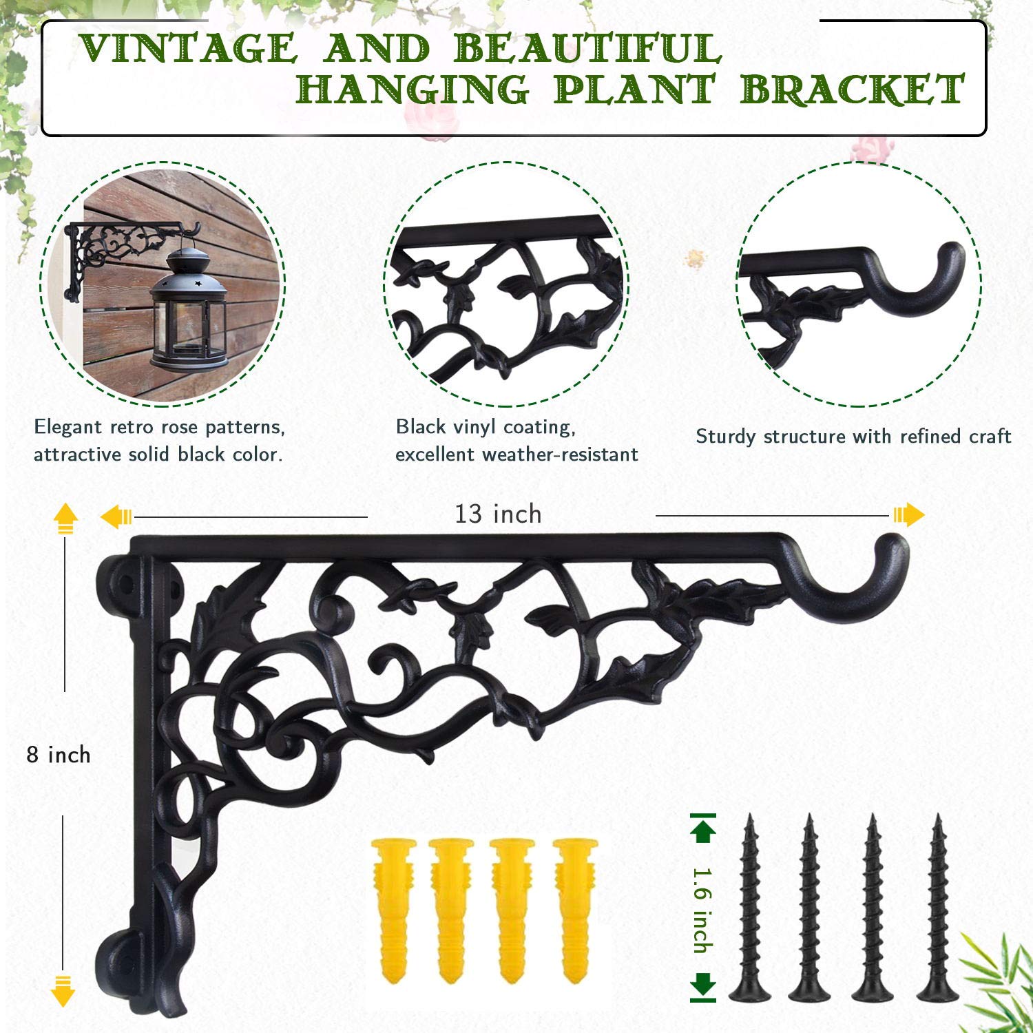 Condition photo showing New/Like New for 2 pcs plant hanger bracket, 13" wall mount hanging plant bracket, sturdy heavy duty aluminum bracket