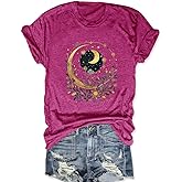 Women Mystical Sun and Moon Shirts Vintage Wildflower T Shirt Hipped Graphic Tees Short Sleeve Vacation Tops