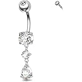 Melighting 14G Titanium Belly Button Ring Internally Threaded Dangle Belly Ring Clear Square CZ Teardrop Navel Piercing Jewelry for Women 10 mm