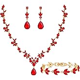 Paxuan Bridal Wedding Elegant Floral Jewelry Set for Women/Brides/Bridesmaids Crystal Jewelry Set for Wedding Prom Party Bridal Crystal Necklace Earrings Bracelet Set