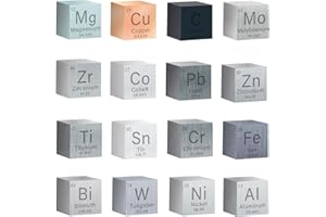 REELANX 16 Pcs Element Cube Set 0.39 Inches(10mm),Density Cube Set for a Periodic Table of Elements Collection -Copper Iron Zinc Titanium Aluminum Bismuth Tungsten Chromium. 0.39 in Pure Tungsten Cube.
