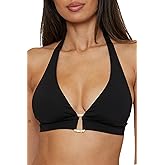 Trina Turk Women's Monaco Banded Halter Bikini Top, Adjustable, Tie Back, Swimwear Separates