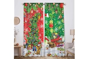 Allenjoy Merry Grinchmas Window Curtain Winter Christmas Xmas New Year Holiday Print Curtains Home Decor Rod Pocket Drapes for Kids Bedroom Living Room 82 in x 84 in