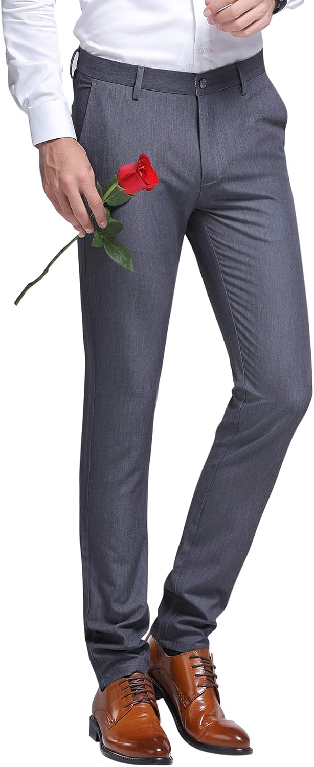 Gmardar ノータック スラックス メンズ ウォッシャブル スリム ストレッチ ビジネス フォーマル 薄手 夏 通勤 美脚 定番 仕事着 イージーケア パンツ ロングパンツ (33, グレー)