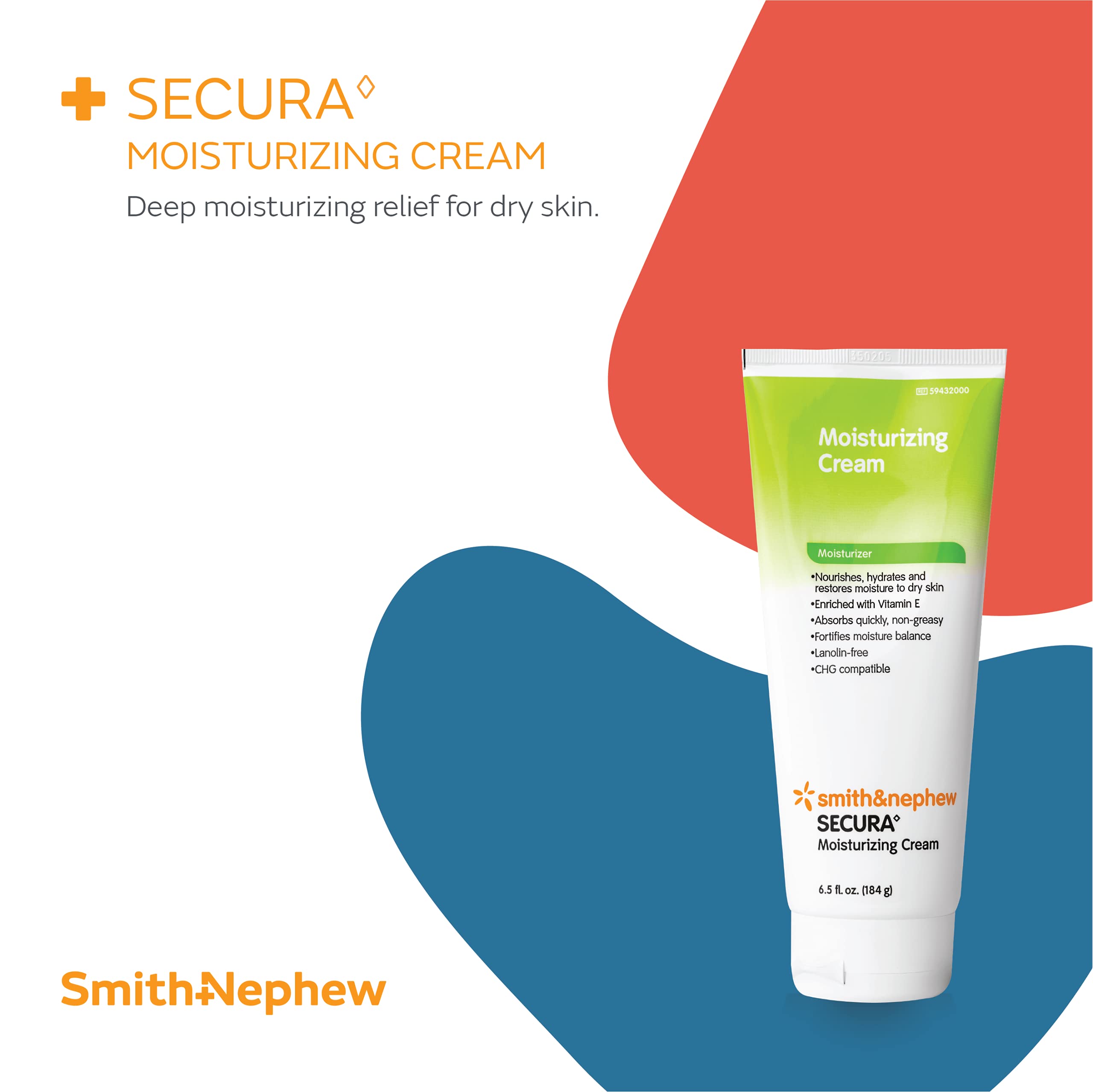 Smith & Nephew 59432000 SECURA Moisturizing Cream, Soothing Hand and Body Moisturizer for Dry Skin, 6.5 Ounces