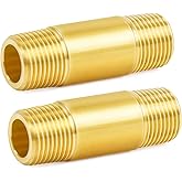 ChillWaves Brass Pipe Fitting, Long Nipple Pipe 3/4" NPT Male x 3/4" NPT Male Thread 2" Length(50MM)(2-PACK)
