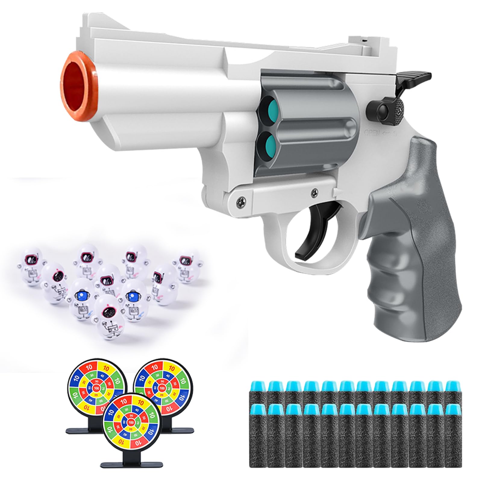Soft Bullet Gun Toy, Blasters, Shockwave,Safe Toy Fake Gun Model Revolver Toy Gun with Soft Bullet Look Real Action Mini Pistol Model for Children Age 3-8+ (Silver)