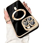 Dinick Designed for iPhone 14 Pro Max Case with Magnetic [Built-in Camera Cover] Compatible with MagSafe Soft TPU Glitter Cover Anti-Scratch Protective Slim for iPhone 14 Pro Max Case Black and Gold