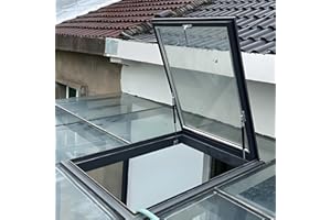 VALDOZA Skylight House Roof Window, Sloped Flat Roof Lighting Well Window for Indoor Attic, Aluminum Alloy Frame+Tempered Glass, Good Ventilation, UV, Sound Insulation, for Basement/Attic/Shed House(Gray,LxW