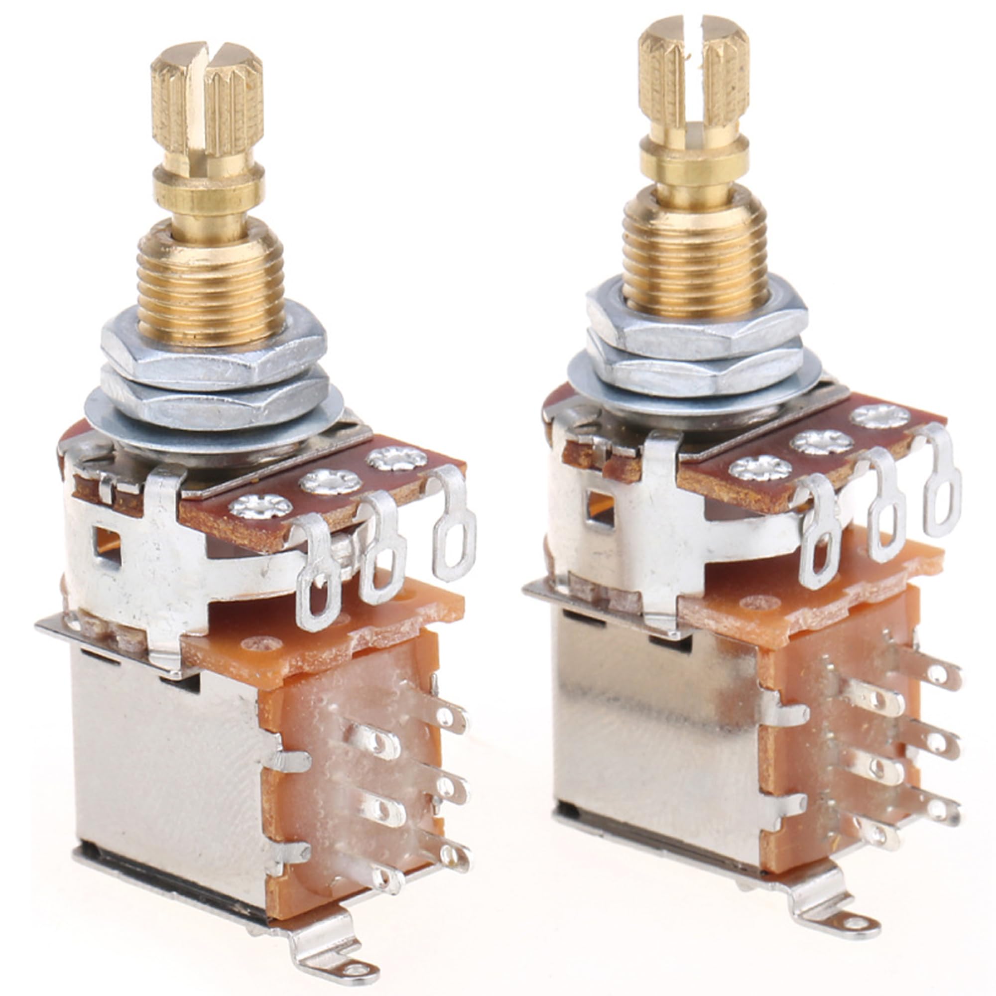 Musiclily Pro Brass Full Metric Sized Control Pots B250K Push/Push Linear Taper Potentiometers for Guitar(Set of 2)