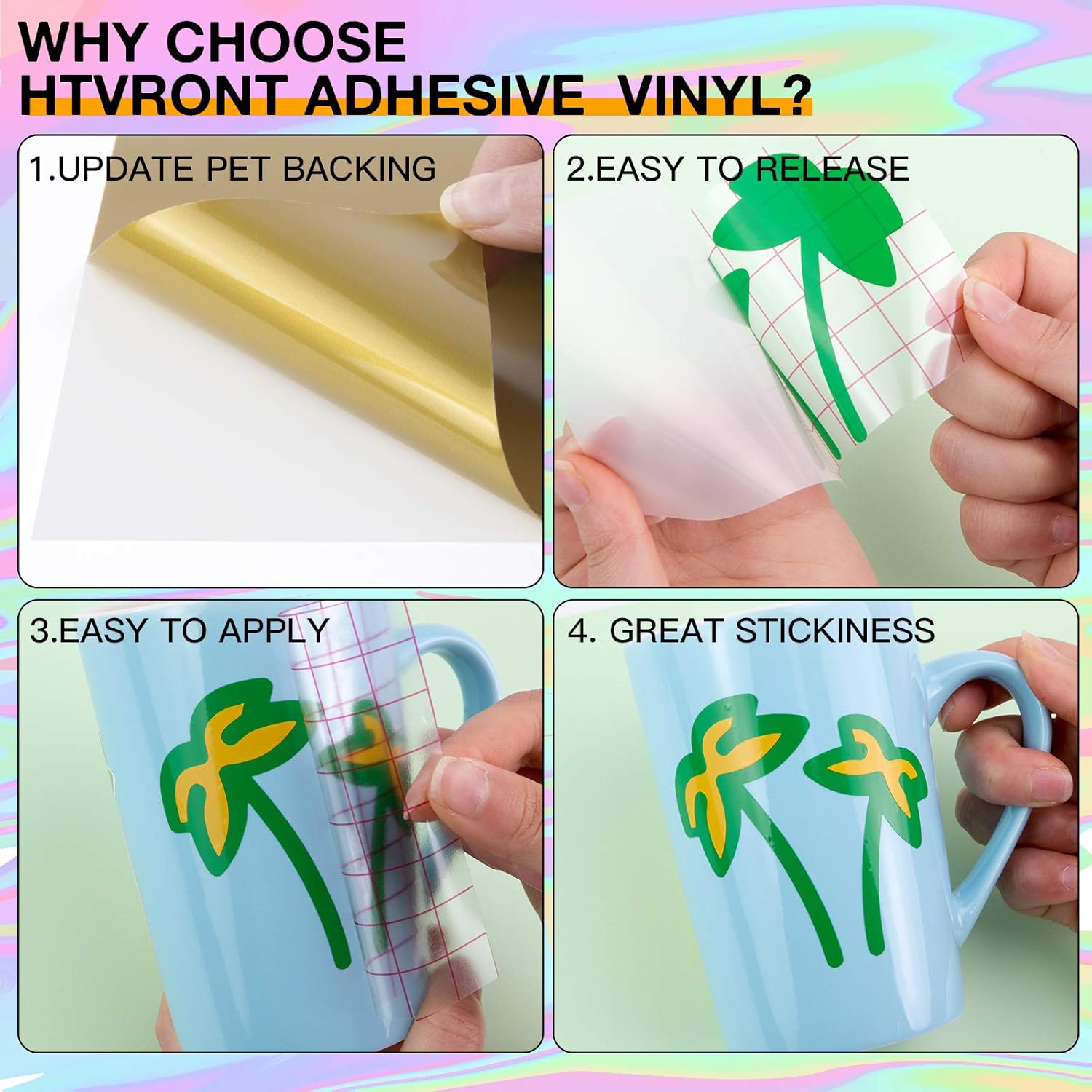 HTVRONT Permanent Vinyl, Adhesive Vinyl for Cricut - 45 Vinyl Sheets 12" x 12" & 5 Transfer Tape Sheets Set for Craft Projects, Signs, Scrapbooking (Multi Color 50pack): Industrial & Scientific