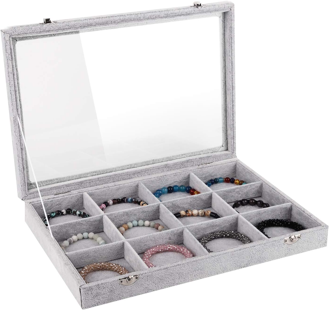 Emibele Jewelry Tray, 12 Grids Jewelry Organizer with Lid & Lock for