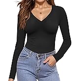 Ekouaer Long Sleeve Shirts for Women V Neck Basics Tops Lightweight Base Layer Slim Fit Top Thermal Undershirts