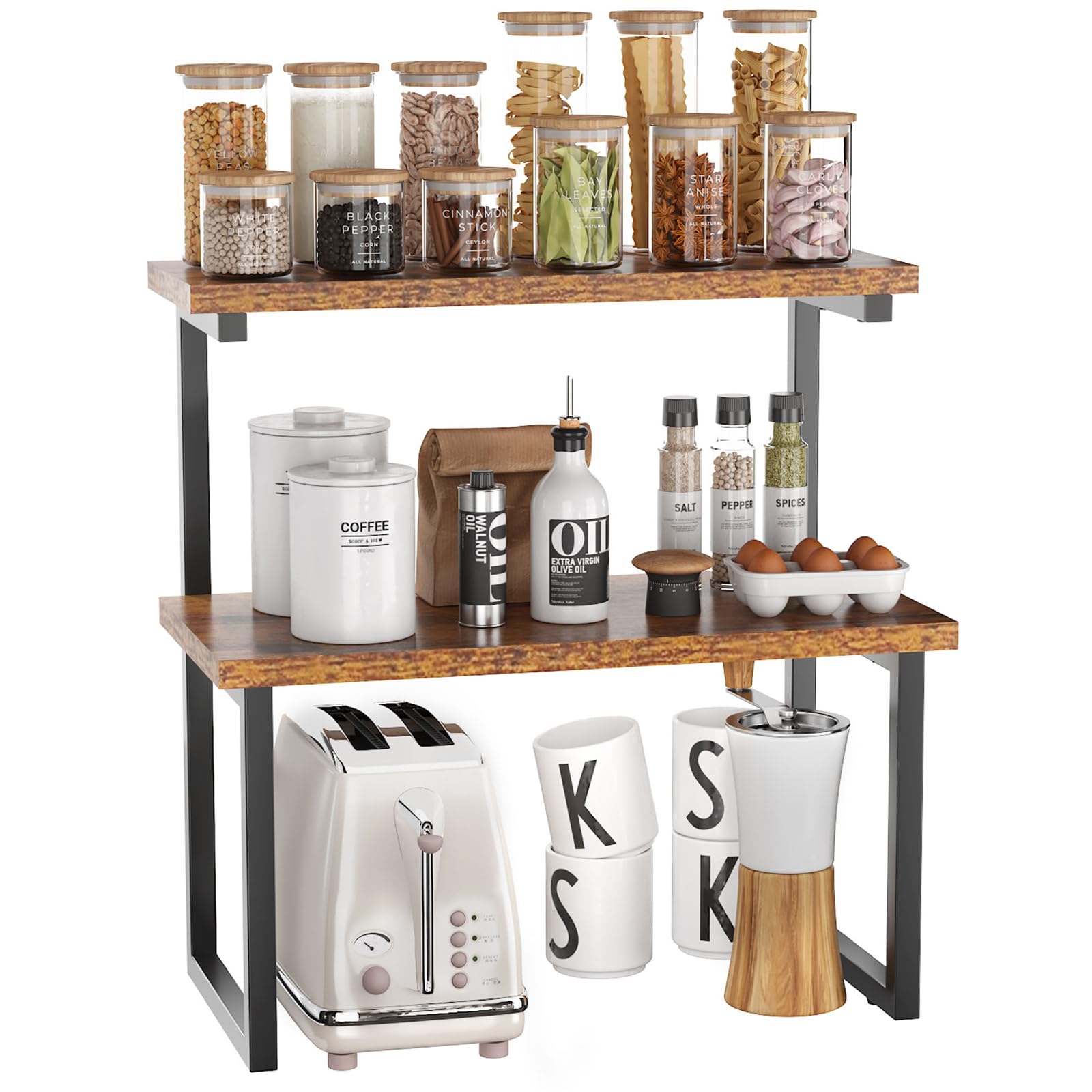 IBUYKE Spice Rack,kitchen countertop organizer Shelf,Extra Large Cabinet Storage Shelf Organizer Rack,Bathroom Storage Shelf,Cosmetic Storage Rack, Pantry Shelf for Kitchen,Dining Room,Office,TLJ001H