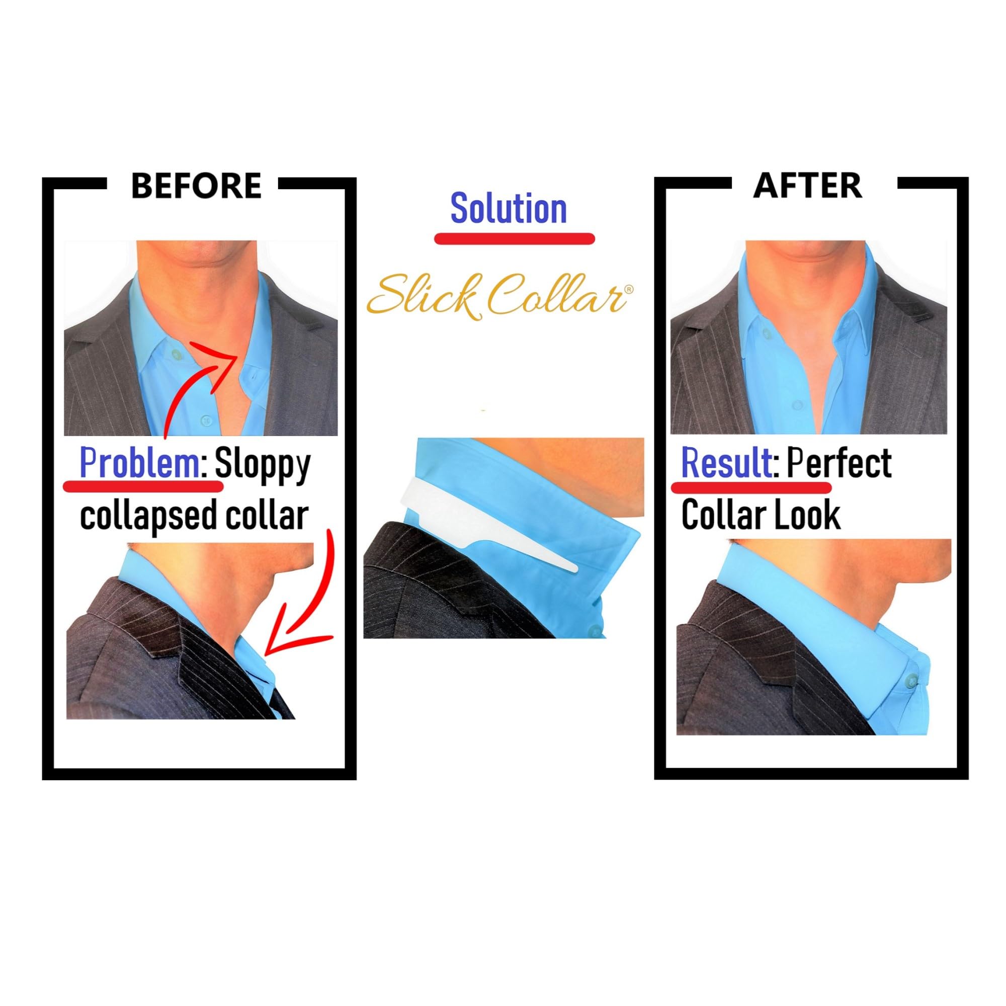 Slick Collar Shirt Collar Support System set with 3 adjustable, 10 premium Collar Stays & a Durable tin Travel EDC Box in White