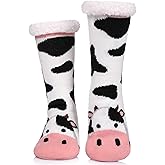 LINEMIN Womens Winter Slipper Socks With Grippers Cozy Warm Cute Fuzzy Slipper Socks