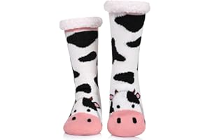 LINEMIN Womens Winter Slipper Socks With Grippers Cozy Warm Cute Fuzzy Slipper Socks