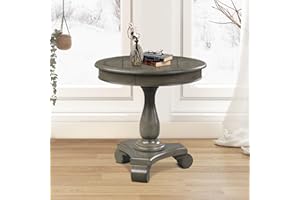 Morden Fort Round Pedestal Side End Table 26" Small Accent Wooden Coffee Nightstand Table for Living Room and Bed Room Foyer Office Small Spaces Antique Grey