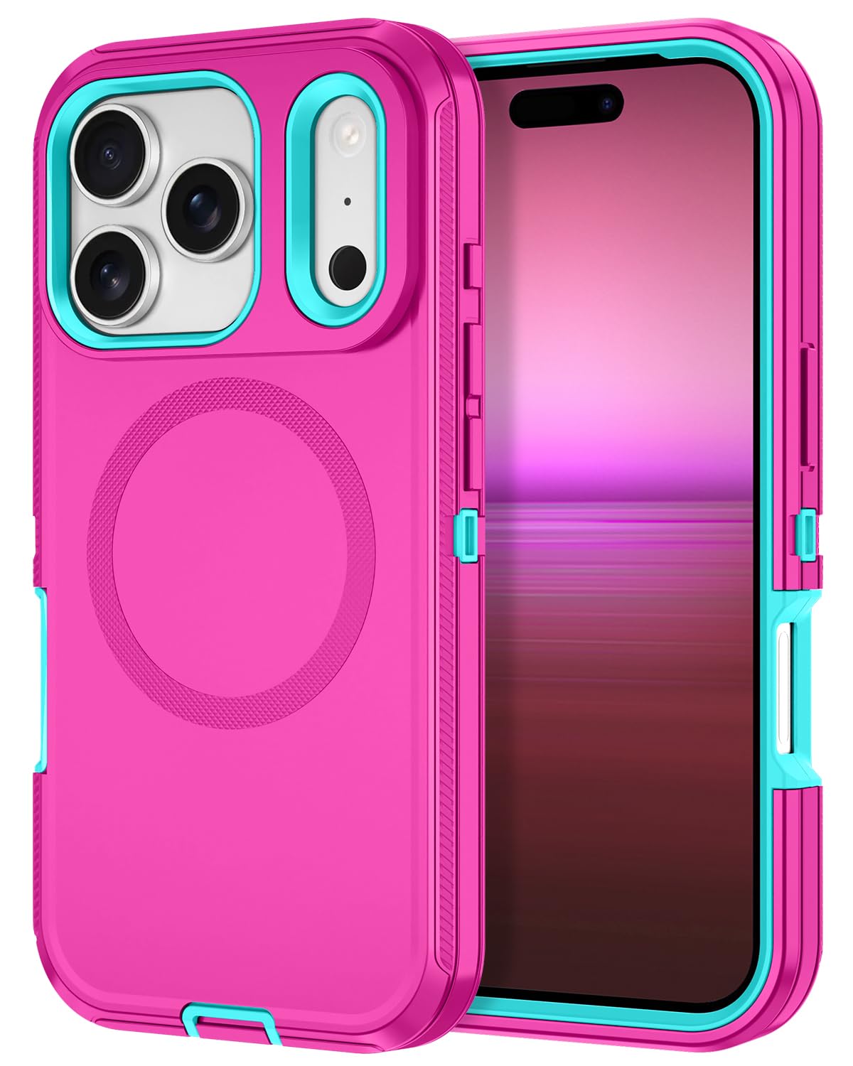 Photo 1 of I-HONVA for iPhone 17 Pro Case [Compatible with MagSafe] Shockproof 3-Layer Full Body Protection [Without Screen Protector] Rugged Heavy Duty Cover Case for Apple iPhone 17 Pro 6.3",Rose Red/Green