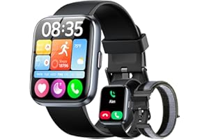 Hingso Smart Watches for Women Men, 1.85" Screen Smartwatch Compatible iPhone Android Phone Answer/Make Call, 24/7 SpO2 Sleep Heart Rate Monitor,3ATM Waterproof, Fitness 120+Sport (2 Bands Included)