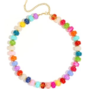Ritach Chunky Beaded Necklaces for Women – Colorful Acrylic Beaded Necklace with Puffy Heart/Cross/Round Bead Pendant Stateme