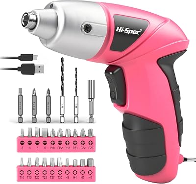 Hi-Spec 27 Pc Pink 3.6V Cordless Screwdriver Set with 23 Bits