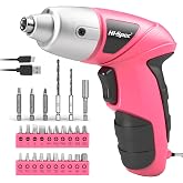 Hi-Spec Small Electric Screwdriver, Mini Drill Set, Rechargeable 3.6V Cordless Screwdriver with 26 Driver Bits, Power Tool for Small Projects &amp; Home Use, Pink