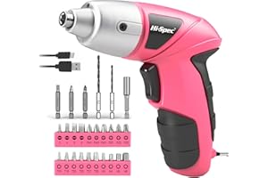 Hi-Spec 27 Piece Pink 3.6V Electric Cordless Screwdriver & Bit Set, Lightweight Drywall Screw Gun, Easy to Use with Rechargea