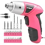 Hi-Spec Small Electric Screwdriver, Mini Drill Set, Rechargeable 3.6V Cordless Screwdriver with 26 Driver Bits, Power Tool for Small Projects & Home Use, Pink