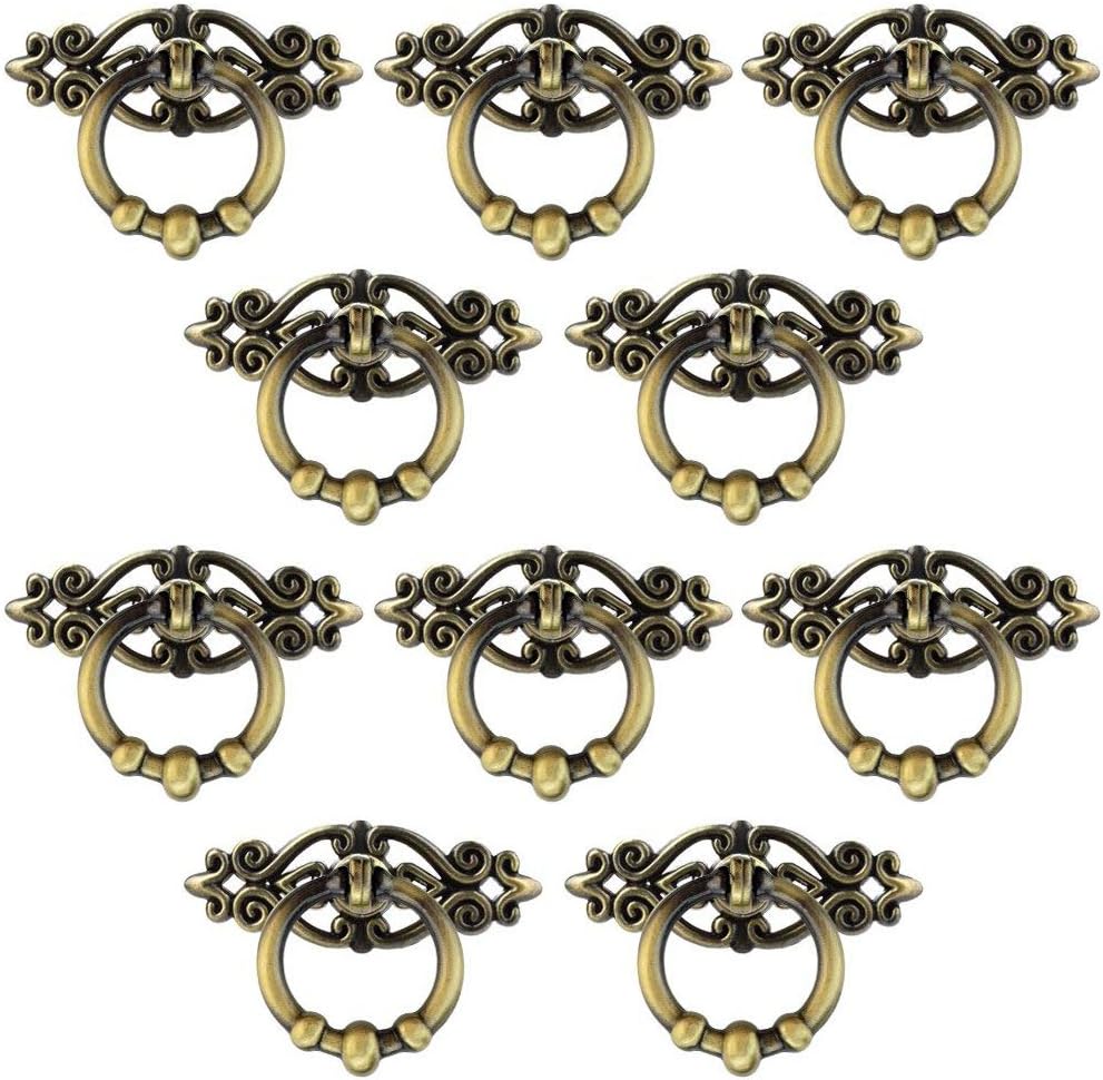 10 Pack Cabinet Knob Cupboard Drawer Pull Handle Cabinet Cupboard Dresser Ring Pulls with Screws (Bronze)