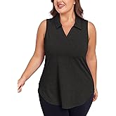 FOREYOND Plus Size Womens Golf Shirt Sleeveless Polo Shirts Collared V Neck Tennis Tank Tops Quick Dry Workout Outfits