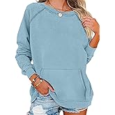 EADINVE Womens Casual Crew Neck Sweatshirt with Pockets Loose Fit Soft Long Sleeve Lightweight Pullover Tops Fall Clothes