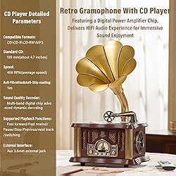 Vintage Gramophone CD Player, 5.3 Bluetooth