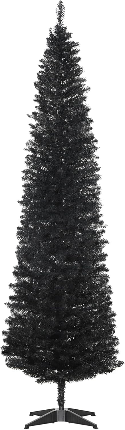 Trees - HOMCOM 7' Artificial Pencil Christmas Tree, Slim Xmas Tree with 499 Realistic Branch Tips and Plastic Stand, Black
