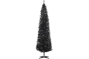 HOMCOM 7' Artificial Pencil Christmas Tree, Slim Xmas Tree with 499 Realistic Branch Tips and Plastic Stand, Black