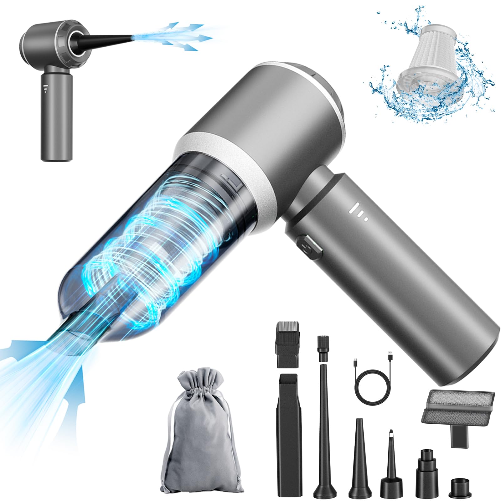 HRYCF Professional Car Vacuum Cleaner, 20000Pa Powerful Handheld Vacuum for Car Interior Cleaning, Portable Cordless Mini Vacuum with Brushless Motor & Crevice Tool for Car