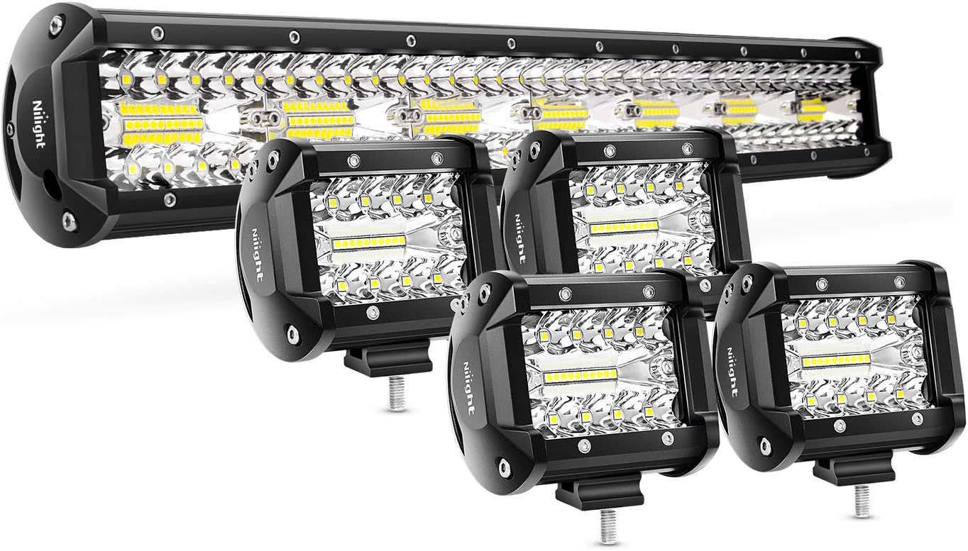Nilight 18021F-B 2PC 4Inch Triple Row Lights 60W Flood Spot Combo 6000LM Bar Driving Boat Led Off Road Trucks, 2 Years Warranty: Automotive