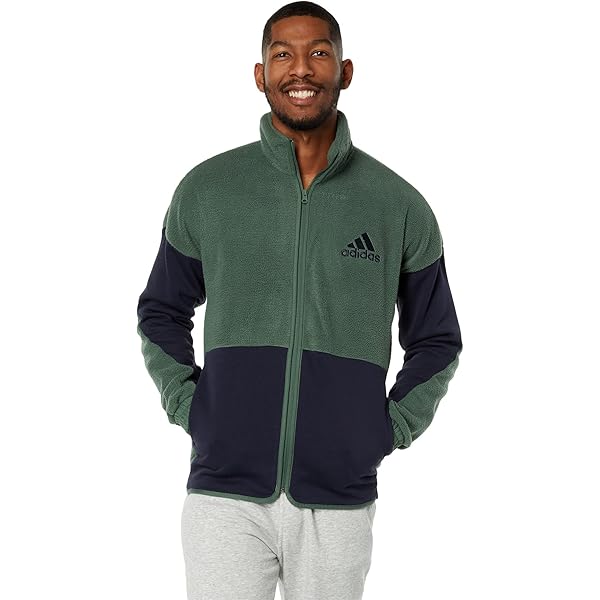 adidas Color-Block Sherpafleece Track Jacket Green Oxide/Ink XL at