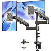 HUANUO Dual Monitor Stand - Height-Adjustable Dual Arm Monitor Mount Desk Stand, Fits Two 17 to 32 Inch Screens with Clamp an