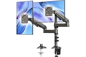 HUANUO Dual Monitor Stand - Height-Adjustable Dual Arm Monitor Mount Desk Stand, Fits Two 17 to 32 Inch Screens with Clamp an