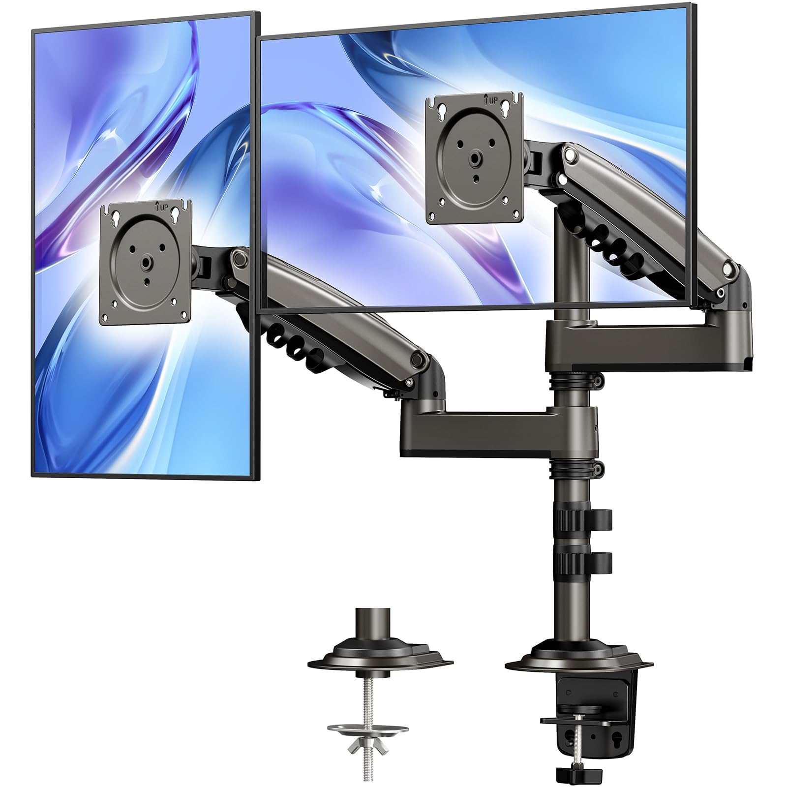 Photo 1 of ***PARTS ONLY***HUANUO 17-32 Inch Dual Monitor Stand, Gas Spring Dual Monitor Mount, Monitor Stand 2 Monitors, Ergonomic Adjustable Tilt/Swivel/Rotate, Weight Max 19.8 lbs, VESA 75/100mm