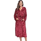 Womens Hooded Plush Bathrobe Warm Fleece Soft Long Robe Fuzzy Full Length Gown Shower Spa House Kimono for Women