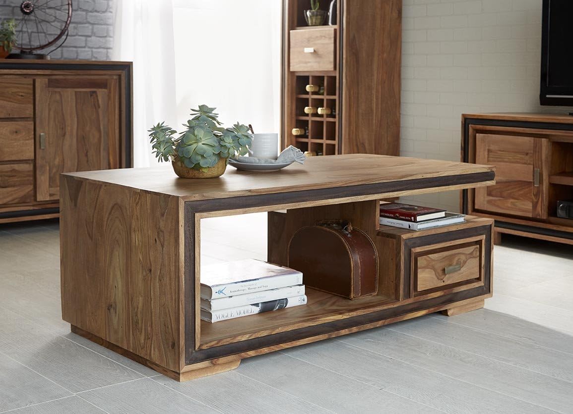 OWO Living Ola Traditional Indian Style Solid Sheesham Wood Coffee Table With Drawer