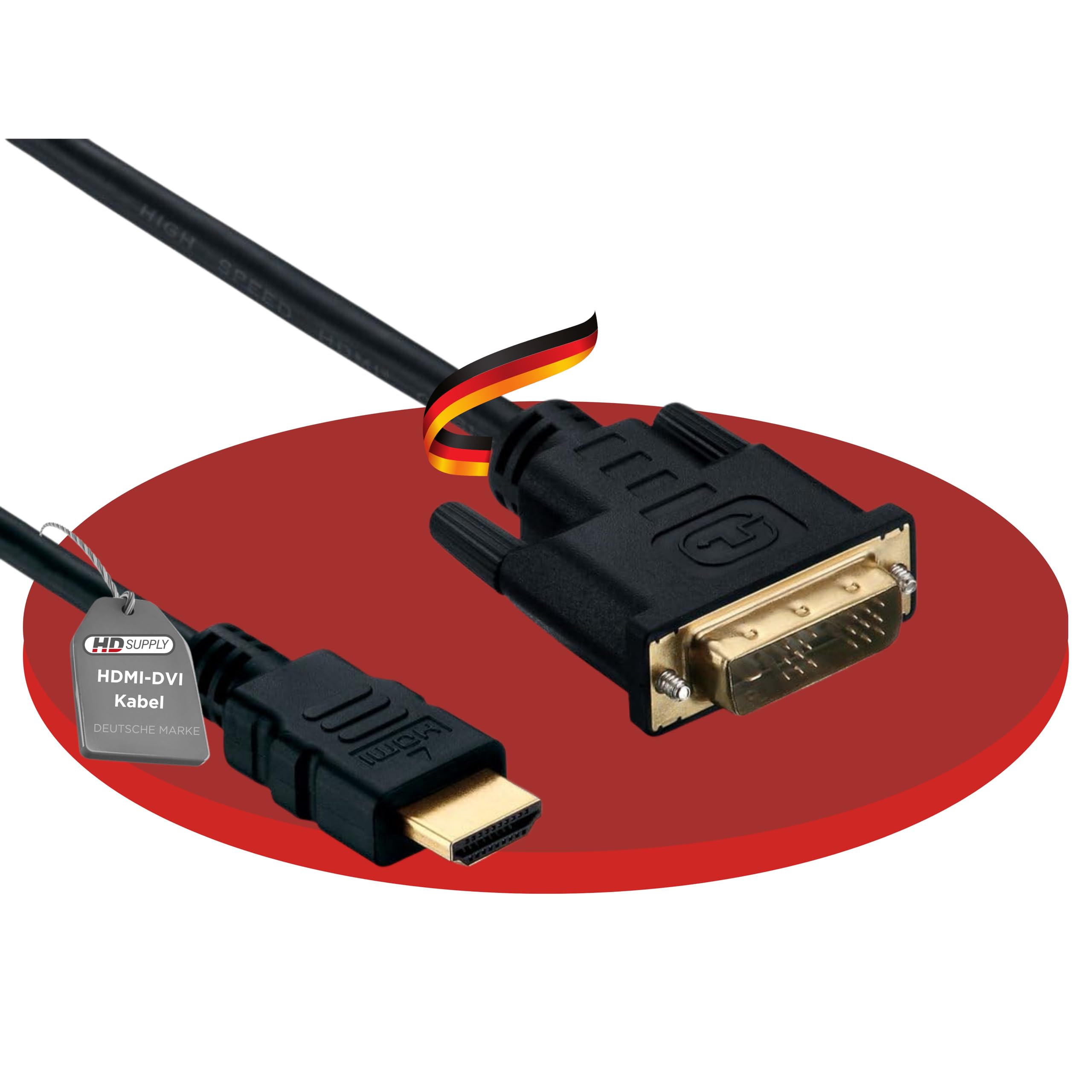 HDSupply High speed HDMI cable with Ethernet, HDMI-A plug (19-pin) to HDMI-A plug (19-pin), double shielded, gold-plated contacts.