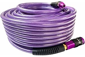 SANFU Polyurethane(PU) Air Hose 1/4-Inch x 100ft Reinforced, lightweight Anti-low temperature 300PSI with 1/4” Swivel Industrial Aluminum Quick Coupler and Plug, Bend Restrictor,Purple(100’)