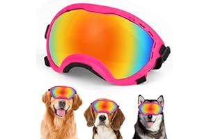 BEYOUNG Dog Goggles,UV Protection Dog Sunglasses for Medium-Large Breed,Dogs Eye Protection with Adjustable Strap (Pink)