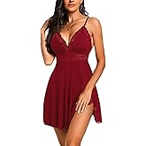 BemorRun Sexy Night Gowns for Woman Sexy Sleepwear Lace Chemise V-Neck Babydoll Lingerie Slip Nightie with Side Slits