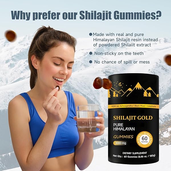 SHILAJIT GUMMIES | PURE HIMALAYAN SHILAJIT GUMMIES GOLD | ASHWAGANDHA, GOKSHURA | FULVIC ACID & 85+ TRACE MINERALS FOR MEN, WOMEN | NON-GMO | LAB TESTED | NO ADDED SUGAR I 60 GUMMY