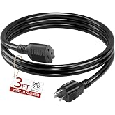Skrizcable 16/3 Short Extension Cord 3 FT, Black Extension Cord Indoor | Black 3FT 3 Prong Power Cable, Suitable for Home and Office, 13 Amp 1625 Watt 125VAC 16AWG, ETL Listed