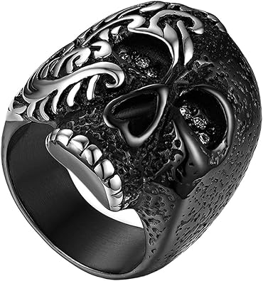 Flongo Herrenring Manner Ringe Siegelring Bandring Daumenring Edelstahl Biker Siegel Ring Schwarz Totenkopf Schadel Schmuck Herren Accessoires Amazon De Schmuck